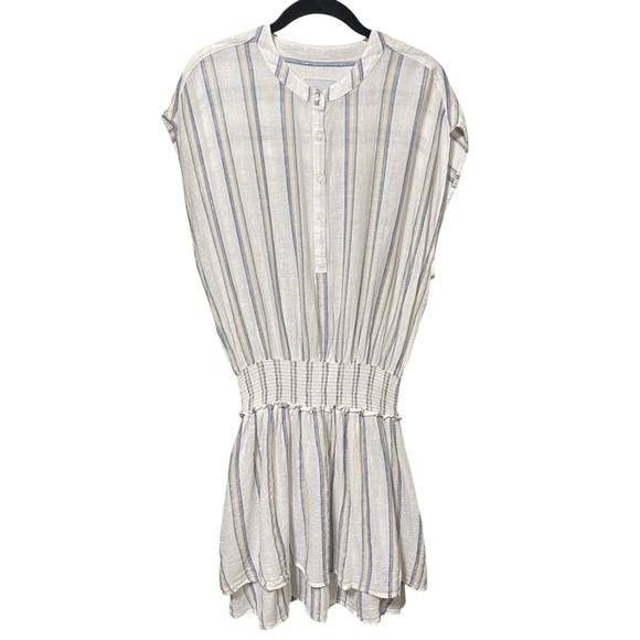 Rails Angelina Ryland Smocked Waist Linen Stripe Dress Size Large Blue White - Picture 4 of 8